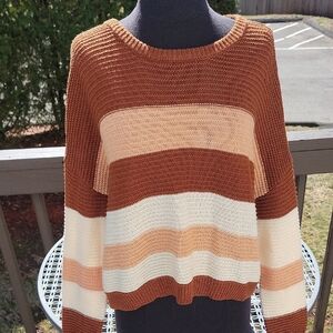 PINK LILY BROWN STRIPED SWEATER